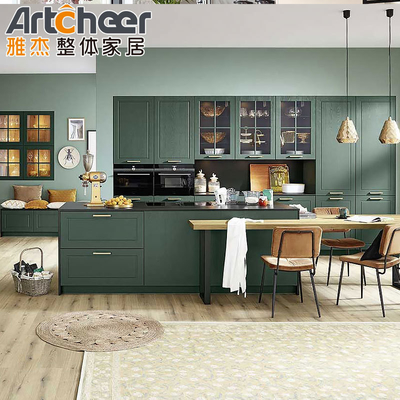 Beli Kapal dapur hijau dan merah Pulau dengan tempat duduk Desain perabot dapur kayu modern pembuatan online