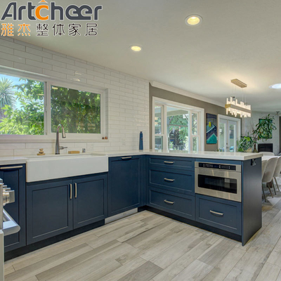 Beli Lemari dapur modern di atas meja dengan pintu kaca dan desain meja granit pembuatan online
