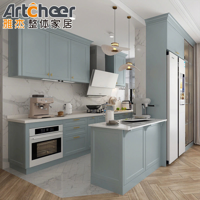 Beli Jual Shaker Grey Solid Kayu Dapur Lemari dengan Laminated Bullnose Countertop Edge pembuatan online