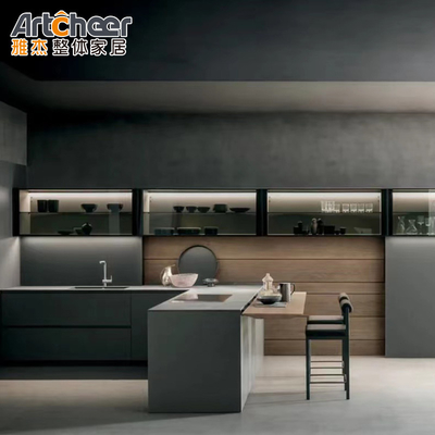 Beli Kabinet dapur kayu gaya modern tahan lama dengan meja makan berbentuk L Set desain lengkap pembuatan online