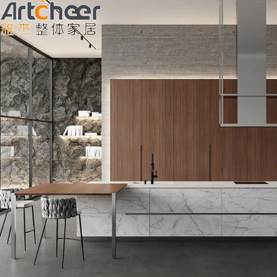 Beli Plywood Acrylic Dapur Kabinet Pintu dengan Frame Aluminium dan Sintered Stone Table Top pembuatan online