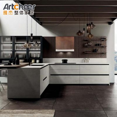 Beli Rak lemari penyimpanan dapur dengan pintu dan dinding lemari E1 Grade laminasi Ogee Edge pembuatan online