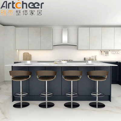 Beli Lemari Dapur Berwarna Abu-abu dan Biru Disesuaikan dengan Desain Bentuk L untuk Dapur Modern dari Foshan pembuatan online