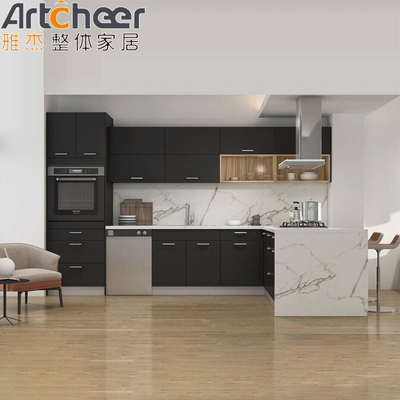 Beli Desain Minimalis Lemari Dapur Kayu Solid Abu-abu Dengan Atas Batu Kuarsa Impor pembuatan online
