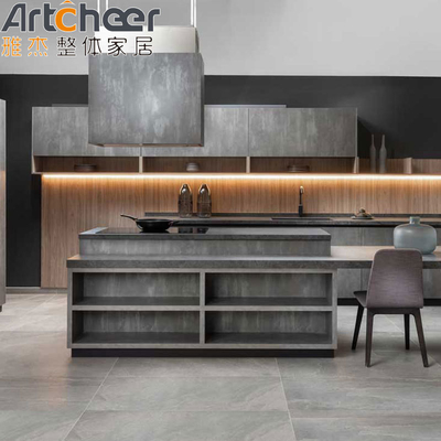Beli Furnitur dapur modern dengan tampilan marmer abu-abu gelap dan meja tepi datar pembuatan online