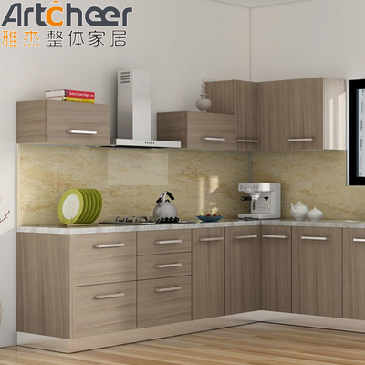 Beli Lemari Dapur Bentuk L Modern dengan Lampu Putih dan Lapisan Dengan Pintu Kayu Padat pembuatan online