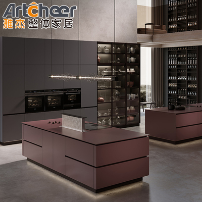 Beli Lemari Dapur Desain Pulau dengan Desain Italia Modern dan Laminasi Laker yang awet pembuatan online