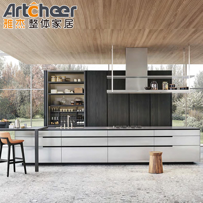 Beli Set Lemari Dapur Modern Ukuran Kecil dan Desain Seluruh Unit dengan Meja Pulau Pusat pembuatan online