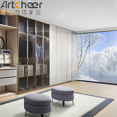 Beli Aluminium Frame Glass Door Walk In Wardrobe Lemari Lemari Dengan Kulit Tapisan Lembut pembuatan online