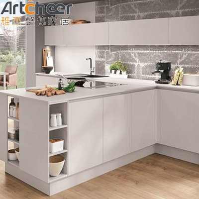 Beli Custom Size Gloss Finish Maple Dapur Lemari dengan Modern Metal Island Meja Makan pembuatan online