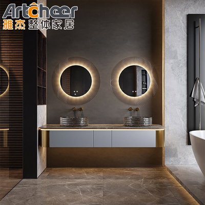 Beli Furnitur Kamar Mandi Komersial Double Sink Vanity Furniture untuk Kamar Mandi Modern Bergaya pembuatan online