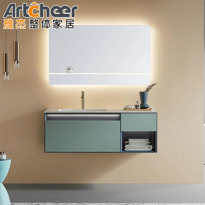 Beli Lantai dipasang persegi panjang Rock Slab Basin Plywood Vanity Cabinet untuk Kamar Mandi Modern pembuatan online