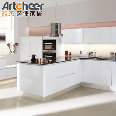 Luxury kecil Plywood Dapur Lemari Dengan Pintu Tersembunyi Pulau Set Plywood Dan Fungsi