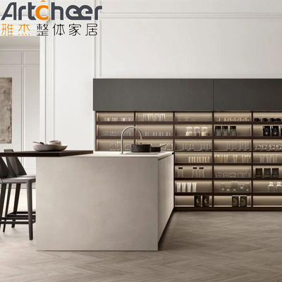 High Gloss Lacquer Kayu Pintu Dapur Lemari U Bentuk Desain Dengan Bahan Karkas Plywood tahan lama
