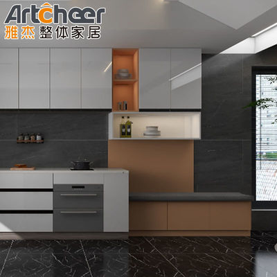 High Gloss Lacquer Finish Kitchen Set Cabinet dengan Full Set High Cabinet dan Island Table