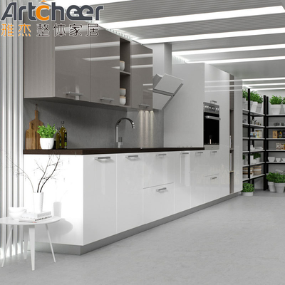 Furnitur Gaya Mewah Canggih Pulau Putih Set Melamin Modular Lapis Dapur Lemari