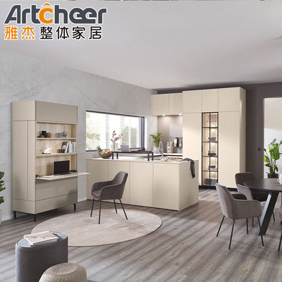 Lemari Dapur Kayu Modular dengan Gaya Antik dan Lantai Marmer Mewah Ukuran Disesuaikan