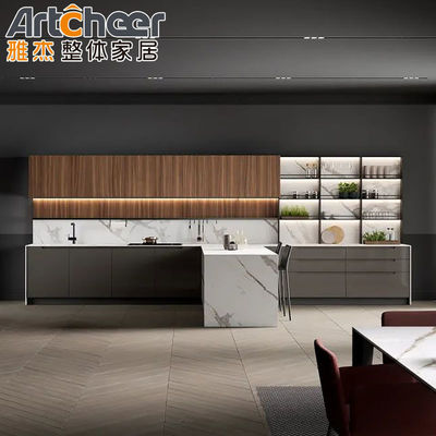 Furnitur dapur modern Melamin abu-abu Kabinet berbentuk L dengan lemari pantry