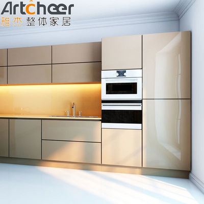 Gaya Desain Kontemporer Glossy Lacquer Modern Dapur Lemari Dinding Beige Dan Warna Abu-abu